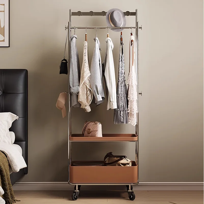 Mittelalterlicher mobiler Kleiderbügel, Bodenmodul, Garderobe aus Edelstahl, Aufbewahrungsbügel für kleine Wohnungen und Schlafzimmer