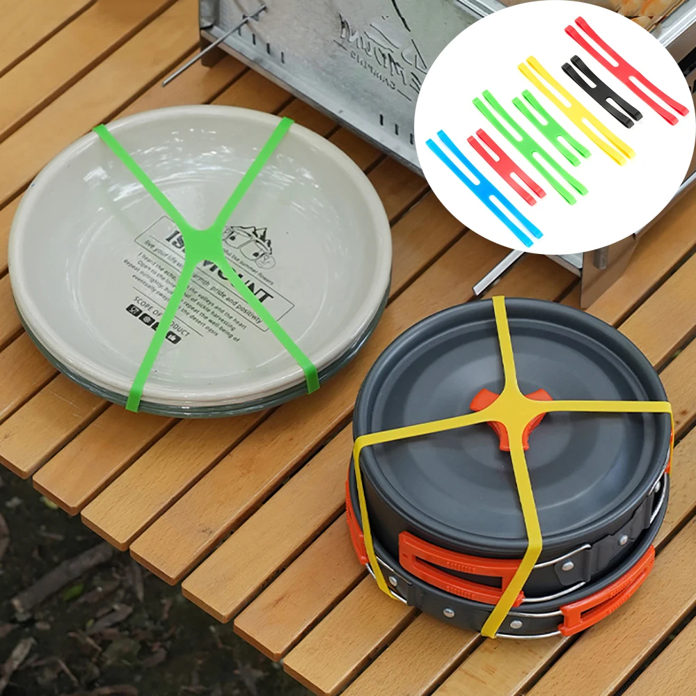 Utensílios de mesa para acampamento ao ar livre, alça de silicone em forma de h, cor elástica, talheres, alça cruzada, ferramenta de embalagem de talheres