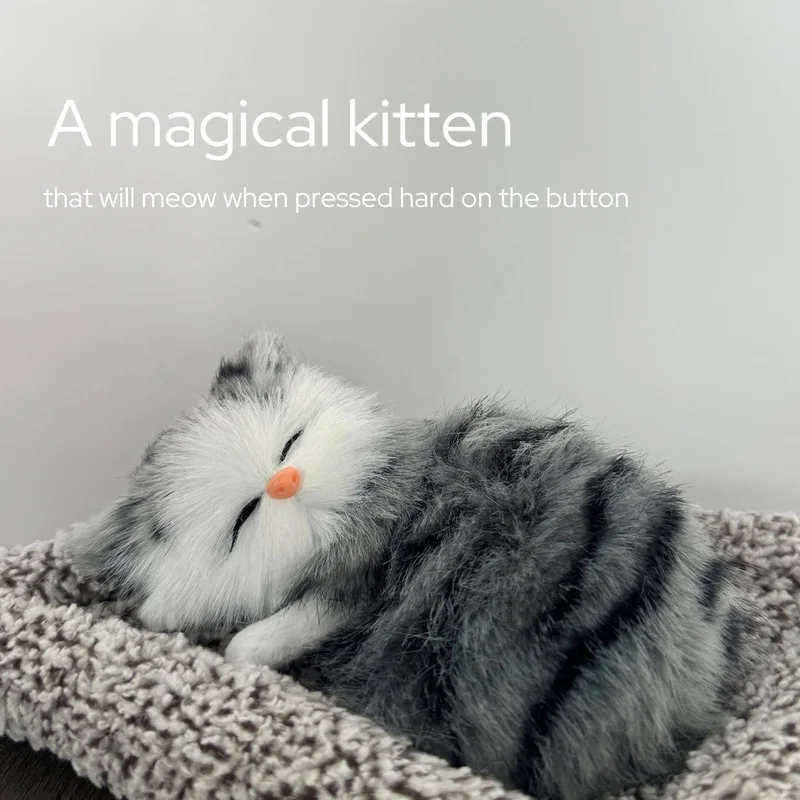 Peluche interactive pour chaton Meowing avec son Press-to-Meow, chat réaliste pour garçons et filles, cadeaux d'anniversaire, jouets pour filles et femmes