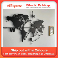 Metal World Map Wall Art Compass Design Wall Decor Hanging Art For Home Office School Classroom Living Room Bedroom Decorations
