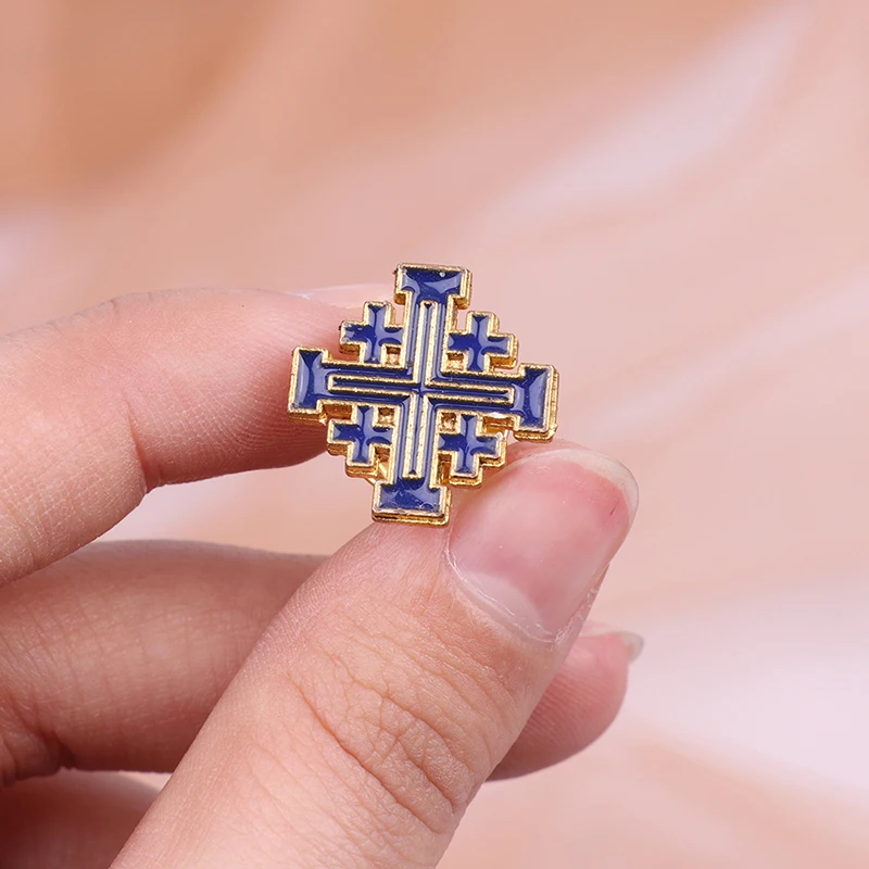 1Pc Catholic Christian Jerusalem Cross Brooch Badge Religious Jewelry Catholic Religious Articles Church Halo Gifts