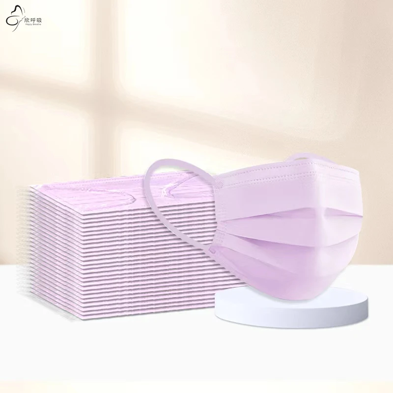 50PCS Pink Disposable Face Masks Adult Flat Mouth Health Care Personal Protection Individually Wrapped