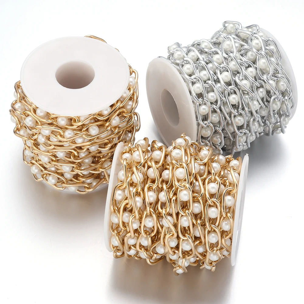

Цепочка с искусственным жемчугом женская, алюминиевая цепь для сумочки, украшение для одежды, аксессуары «сделай сам», 5 ярдов/комплект