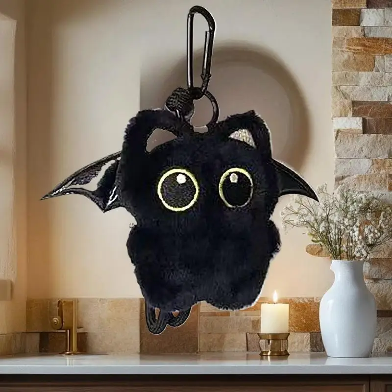 Chaveiro de boneca de pelúcia de gato preto macio, ornamento de mochila de gatinho de desenho animado pequeno, presente de aniversário exclusivo para meninos e meninas