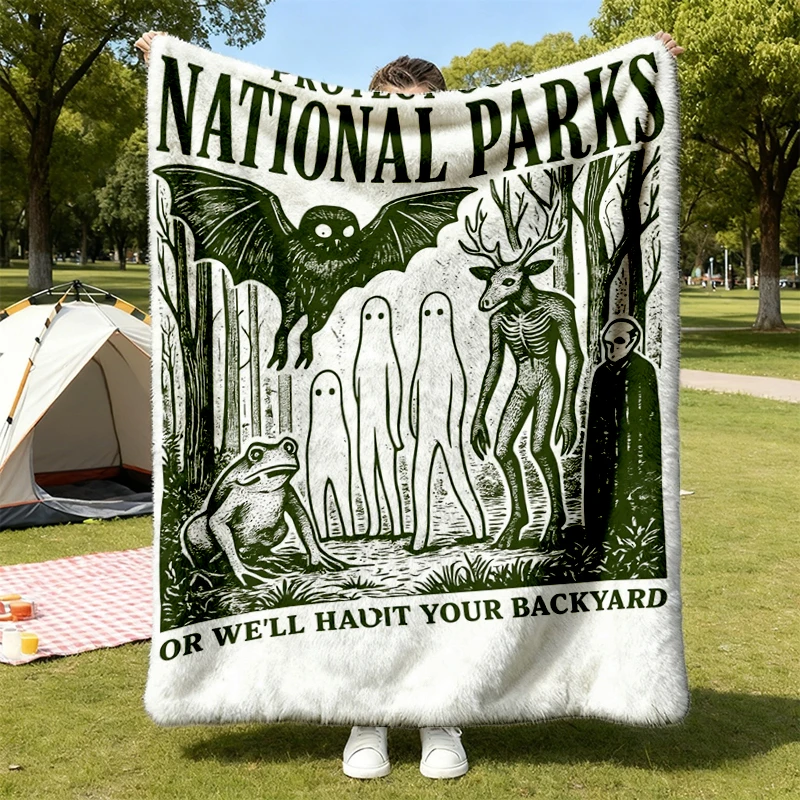 Protect Our National Parks Warm Blanket, Cryptidcore Soft Blanket, Haunt Your Backyard Comfy Blanket, Retro National Par