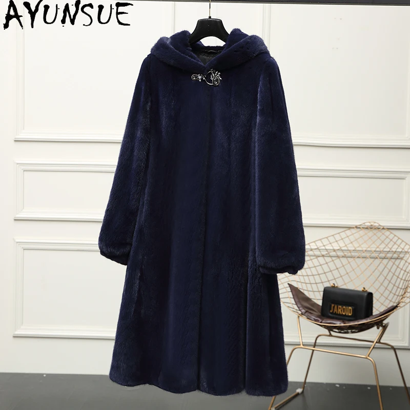 เสื้อโค้ทขนมิงค์แท้ AYUNSUE เสื้อผ้าผู้หญิง เสื้อโค้ทขนสัตว์หรูหรา อุ่นสบาย เสื้อโค้ทขนมิงค์แท้ทั้งตัว เสื้อโค้ทผู้หญิงสำหรับฤดูหนาว แจ็คเก็ตทรงยาว Шуба Женская