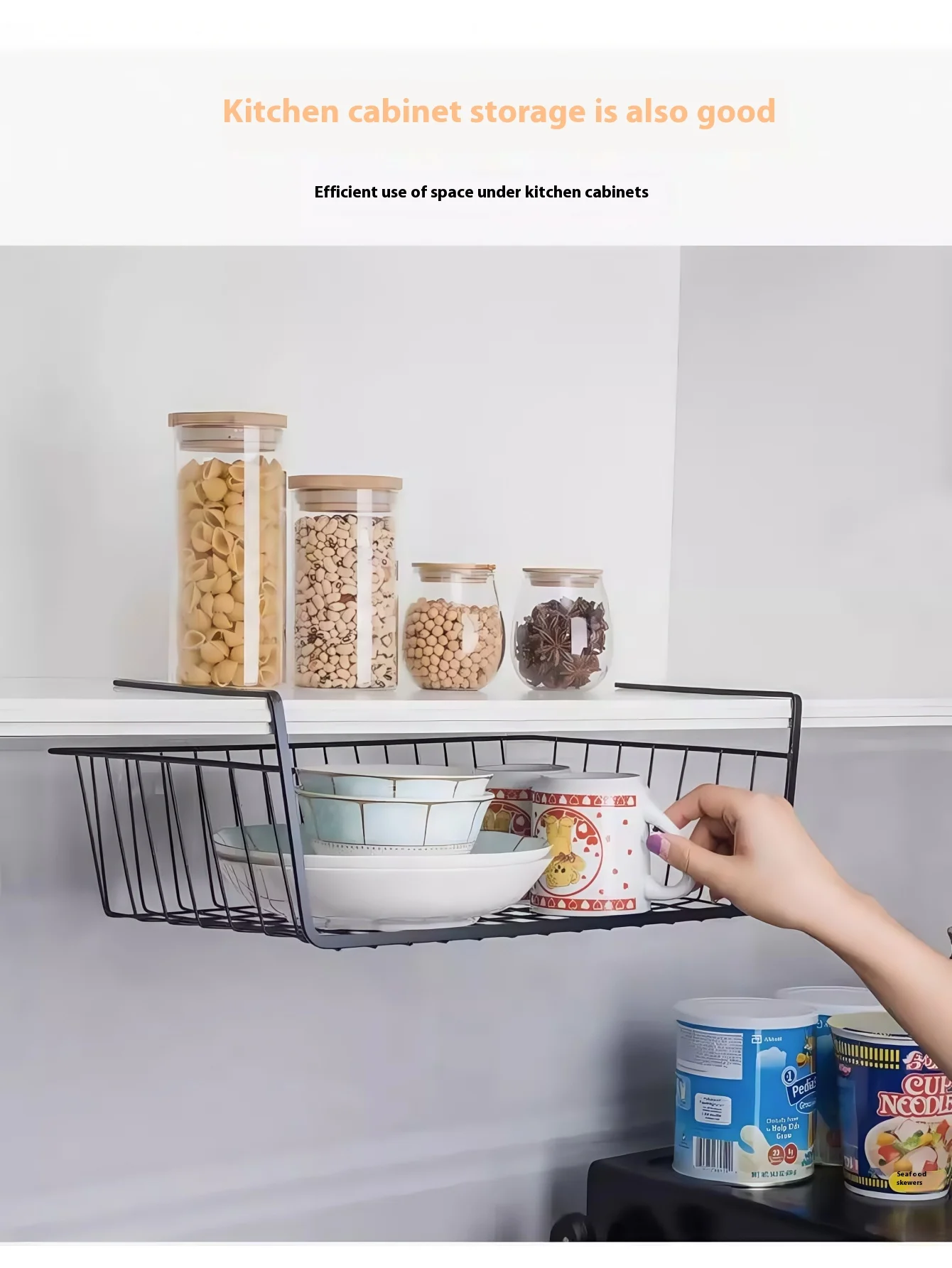 1PC metalen hangende netmand ijzer materiaal grote capaciteit hangend onder kast muur kledingkast opbergmand keukengereedschap