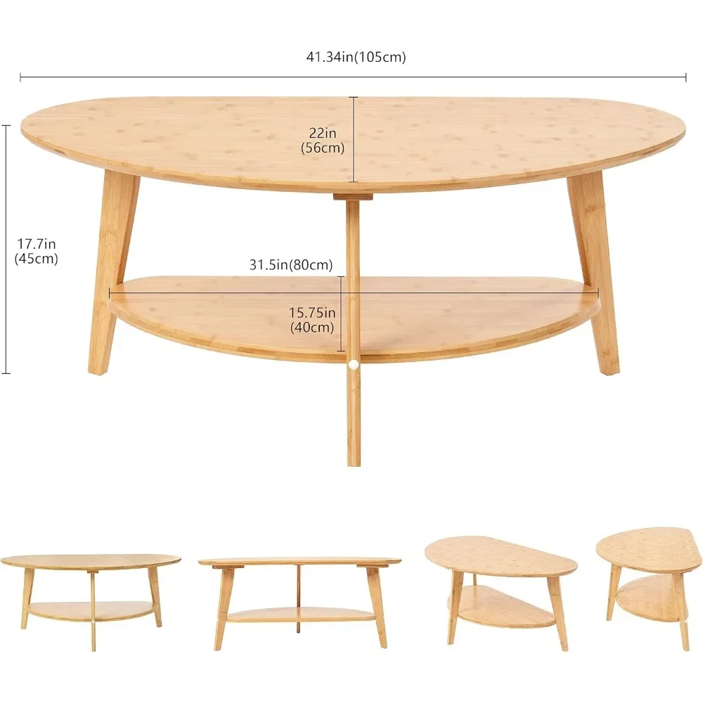 Midden Eeuw Moderne Salontafel Met Opbergplank, 41.5 "Ovale Salontafel Voor De Woonkamer, 100% Massief Houten Tafel Voor Home Hous