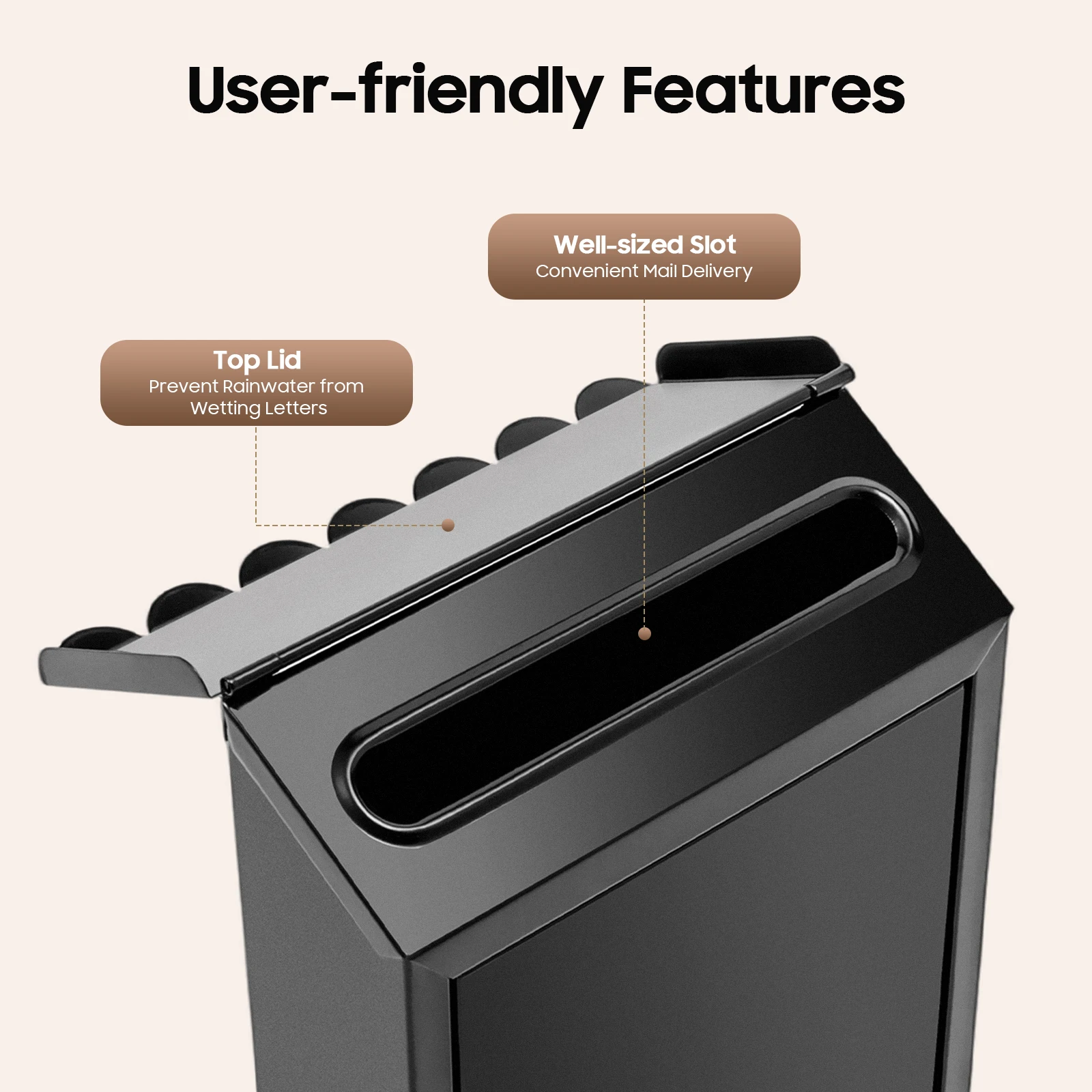 Black Wall-Mounted Mailbox with Key Lock Rust Resistant Observation Window