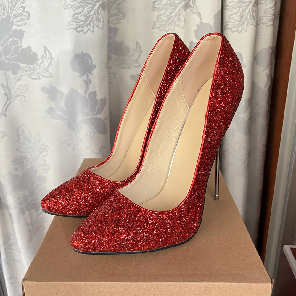 2024 New Arrival 16cm Super High Heels Red Bling Bling Sexy Pumps Fetish Stilettos SM Drag Queen Cross Dresser Unisex Shoes