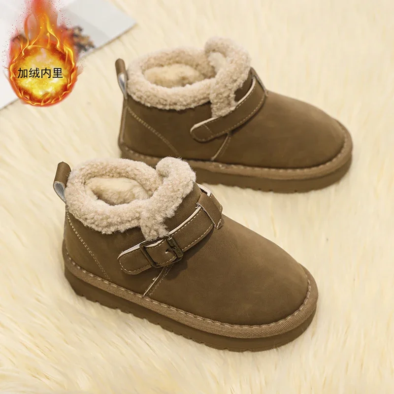 Winter Nette kinder Schnee Stiefel Jungen Mädchen Mode Anti-slip Warme Baumwolle Schuhe Im Freien Wasserdichte Schnalle Tragen-beständig stiefel