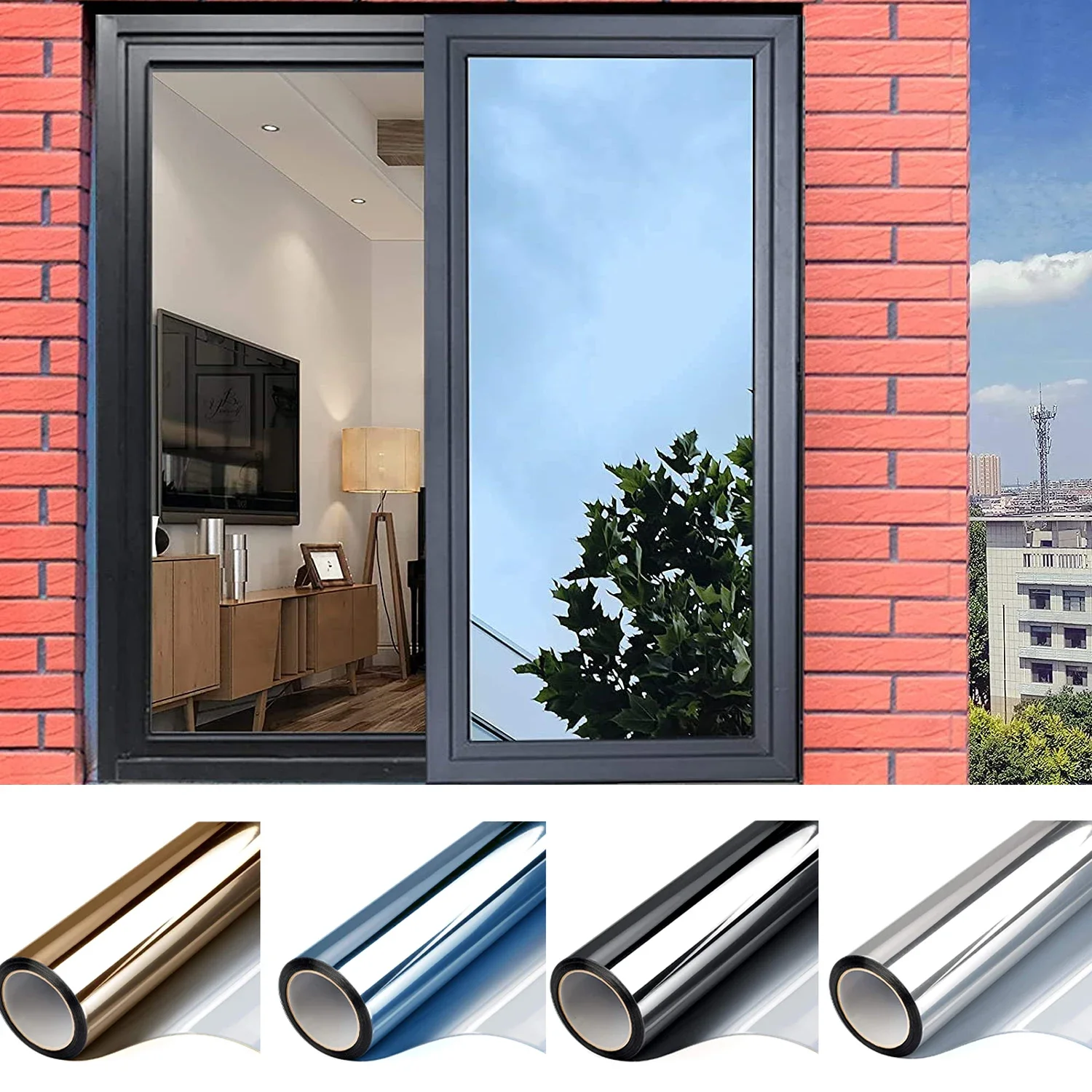 

Multi-size One Way Mirror Window Film Privacy Sun Blocking Glass Sticker Heat Control Reflective Film Self Adhesive Window Tint