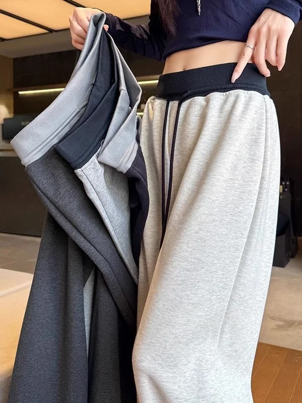 

Американские брюки с высокой талией и широкими штанинами, женские свободные повседневные прямые спортивные брюки, весенне-осенняя новинка