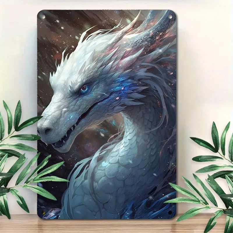 

Aluminum Metal Sign: Mysterious White Dragon in A Cosmic Scene, Ideal for Fantasy - Themed Home Decor, 7.9x11.8" or 11.8x17.7"