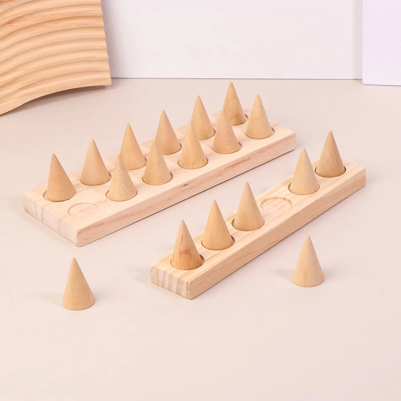 6/12Bits Ring Organizer Wood Cone Ring Display Stand Finger Rings Holder Watch Bangle Storage Tray Jewelry Showcase Holder