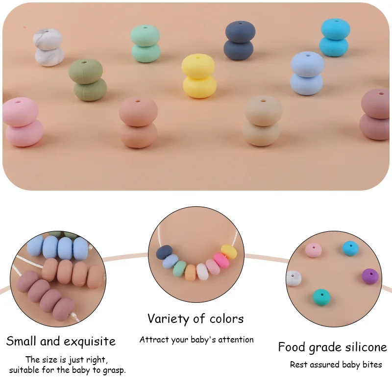 50Pcs/Lot 15mm Silicone Abacus Spacer Beads Food Grade Teething Loose Beads for DIY baby Pacifier Chain Clips Necklace Making