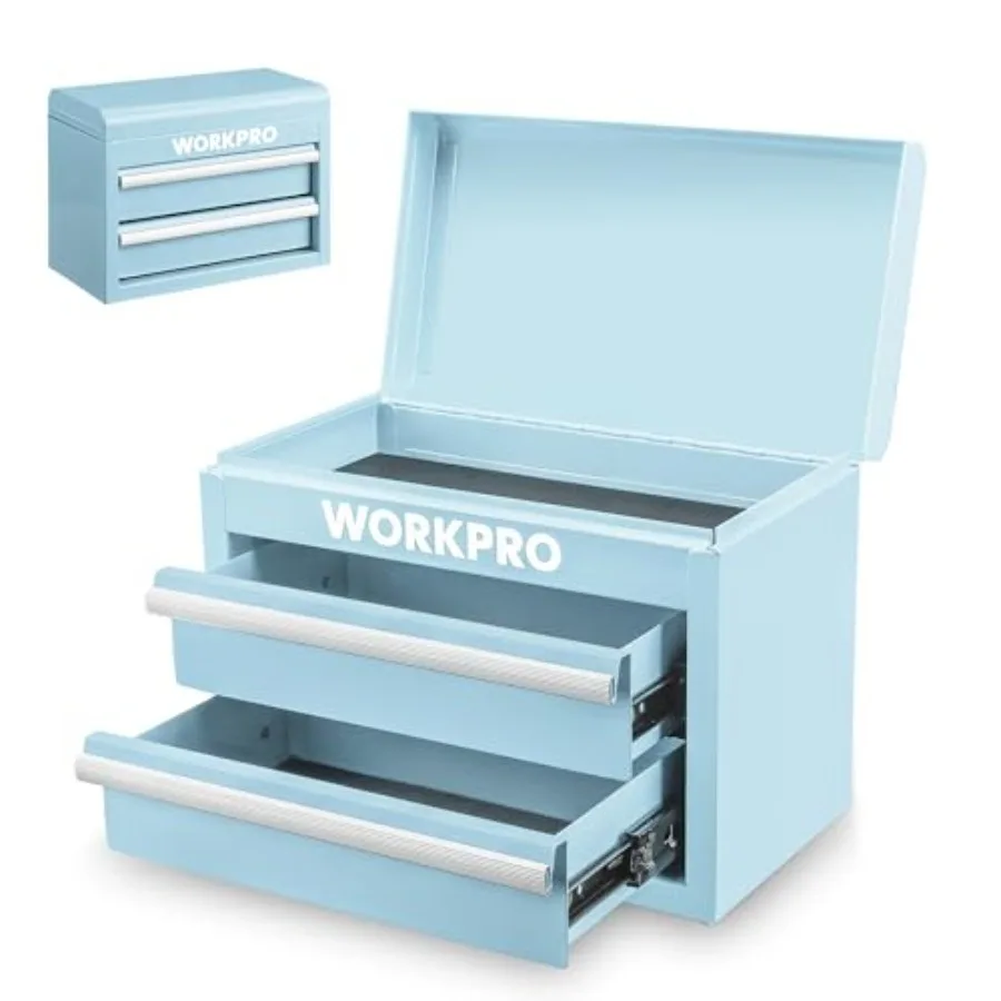 

Metal Mini Tool Box Top Tool Chest Containing Two Drawers with Ball Bearing Slides PVC Drawer Liners and PP Feet Pads Durable C
