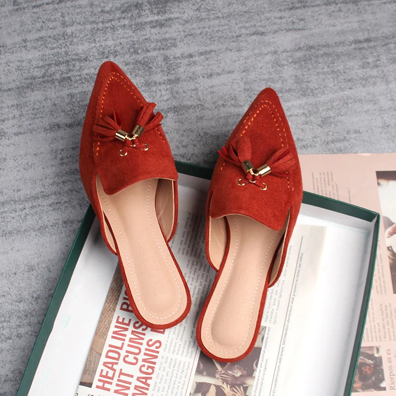 

Exquisite Women's Slippers Fashion Pointed Tip Mule Shoes Designer Suede Casual Shoes for Woman Comfort Flat Shoes Zapatos Mujer