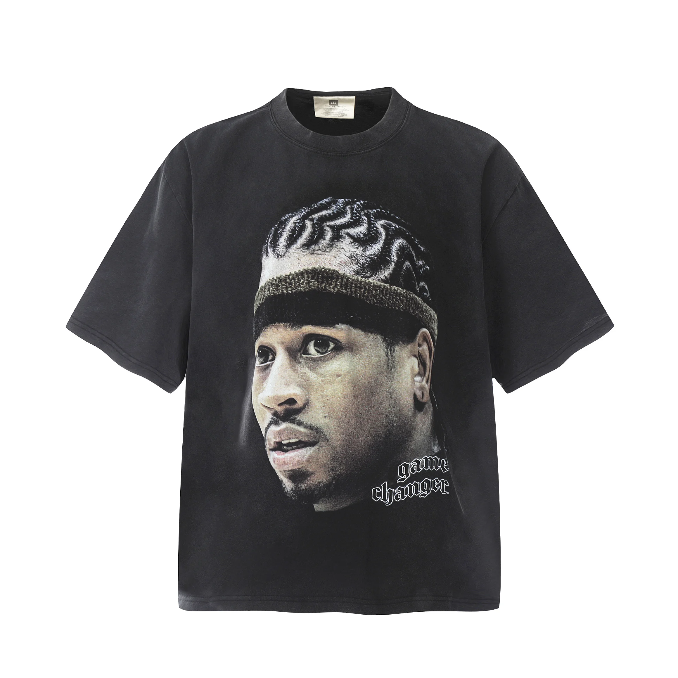Vintage Basketball AI3 Iverson Big Face Portrait Print High-Street Cotton Quality Loose Oversized Tops T-Shirt