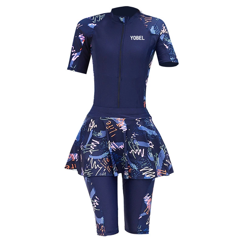 2022 Fashion Burkini Muslim Swimwear Plus Size Short Sleeve Islamic Swimwear Women Swim Skirt Turkish Sports One-piece Swimsuit