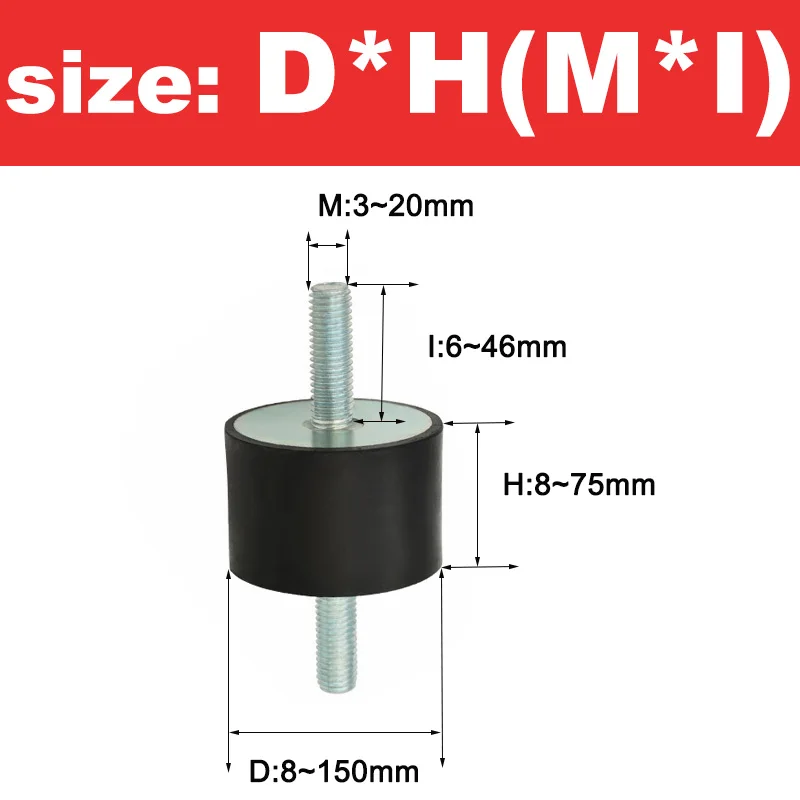 

1pcs Male Thread Rubber Shock Absorber Crash Pad M3 M4 M5 M6 M8 M10 M12 M16 M20 VV-Type Damper Anti Vibration Isolation Mount