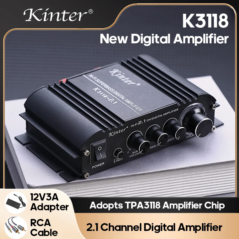 

KINTER K3118 Digital Amplifier Subwoofer 2.1 Channel Audio Power Amplifier 12V5A Adapter RCA Input IC TPA3118