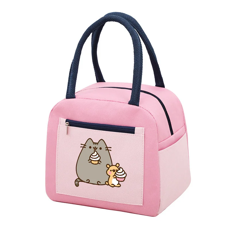 Pusheen Lunch Bag Cartoon Cat Insulated Thermal Handbag Cute Student Back To School Meal Storage Pouch Pink Girls Food Bags Gift