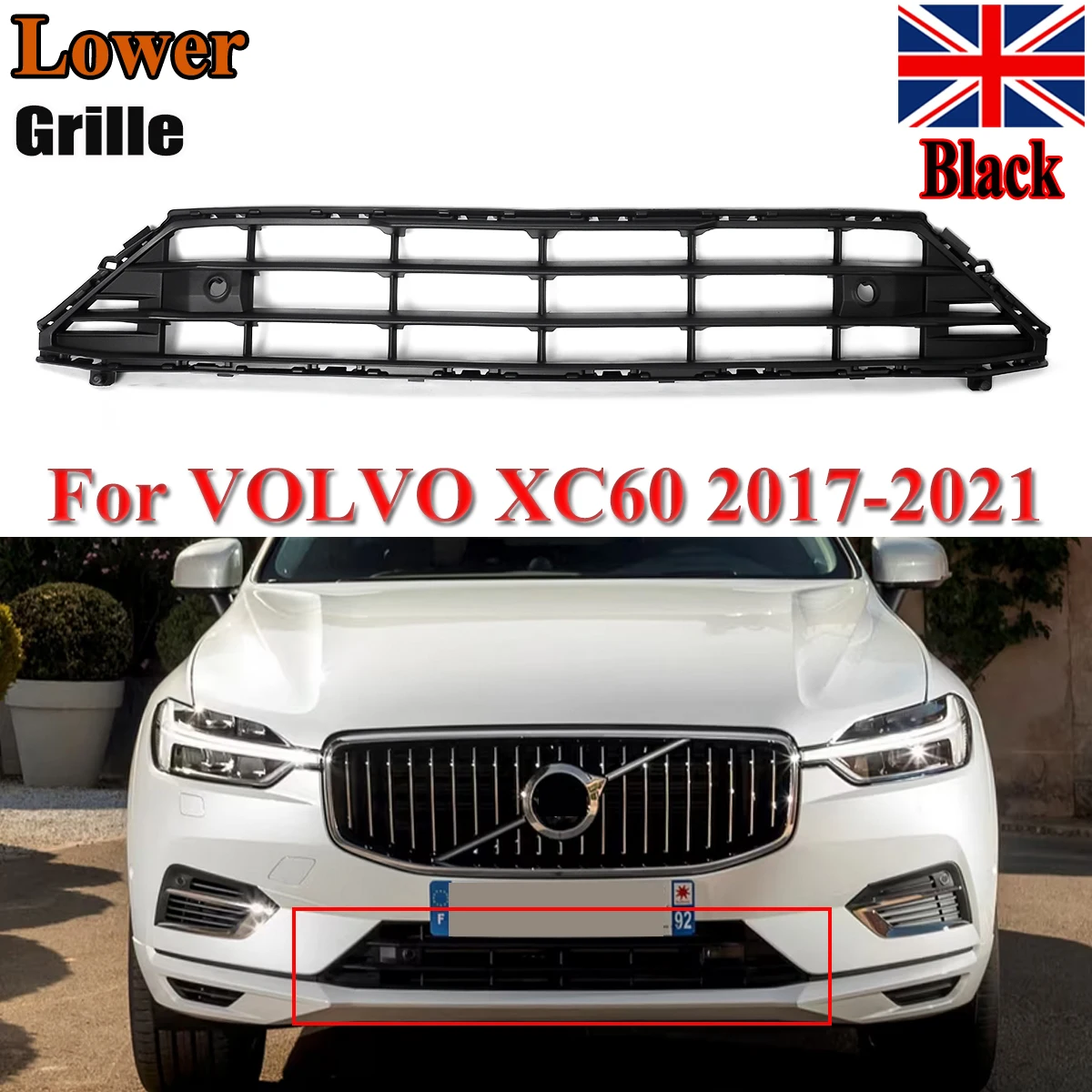 

Replace for 32296070 VO1036107 Front Bumper Lower Grille Center Grill Mesh for Volvo XC60 2018 2019 2020 2021 Magickit