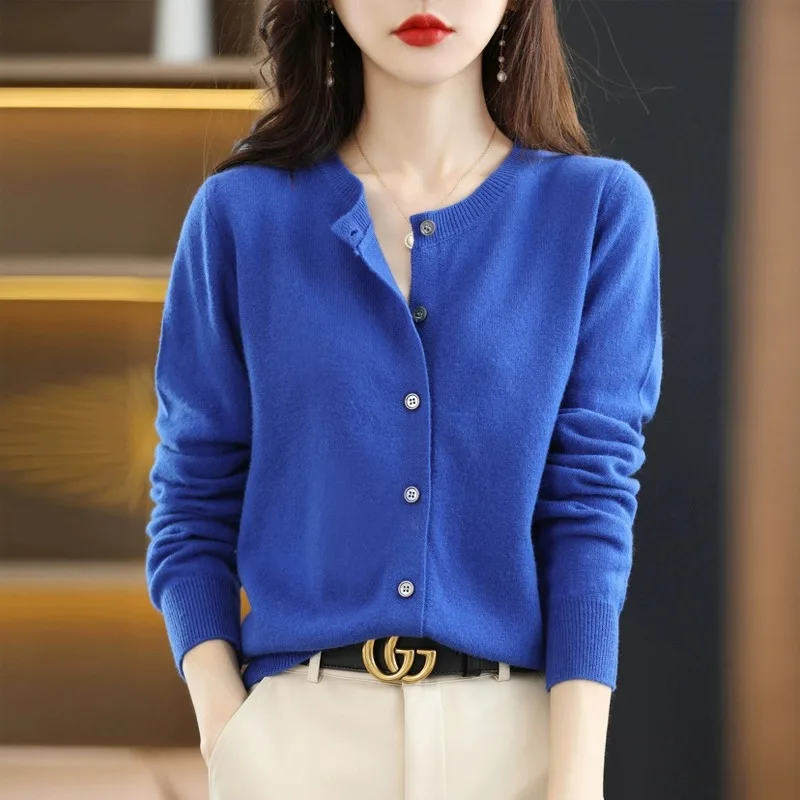 سترة نسائية محبوكة مفتوحة للربيع والخريف سترة Ne Jaet المستديرة غير كاميرا فضفاضة من Faion ort Sle للتنقل