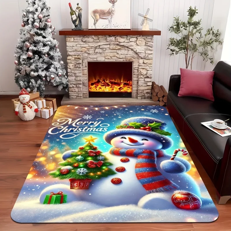 Nutcracker Soldier Christmas Area Rug, Snowflake Holiday Printed Floor Carpet, Indoor Living Room Home Decor Rug