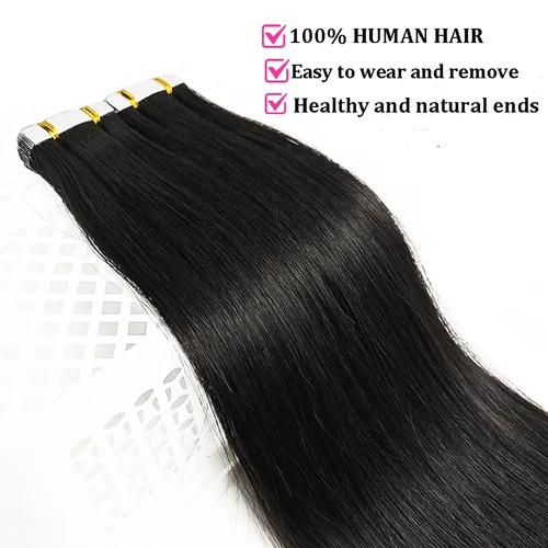 Imagen 2 del producto Máquina de extensiones de cabello con cinta Remy, adhesivo de trama de piel sin costuras, cinta de 4x0,8 cm en cabello humano, Natural, negro, marrón, Rubio, 20 piezas, 26 pulgadas