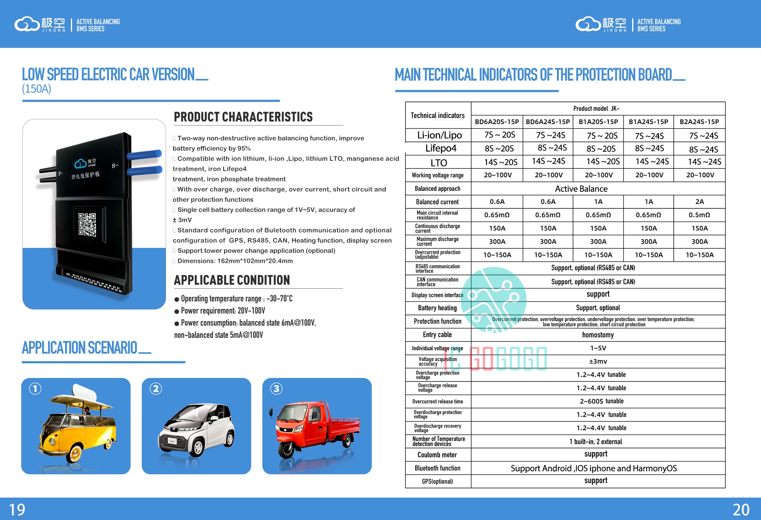 1A 2A نشط التوازن لوح حماية البطارية الذكية BMS 7S ~ 24S 100A 150A 200A 300A CAN RS485 Lifepo4 ليثيوم أيون JK Jikong 16S 20S