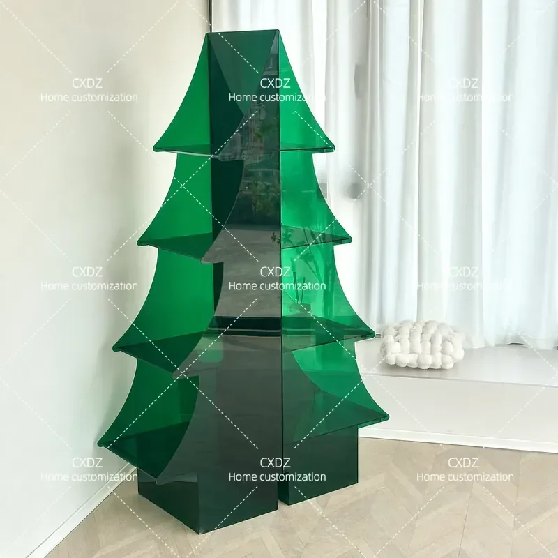 Nordic Light Luxury Acrylic Bookshelf Floor Standing Display Rack Living Room Storage Cabinet Creative Christmas Tree