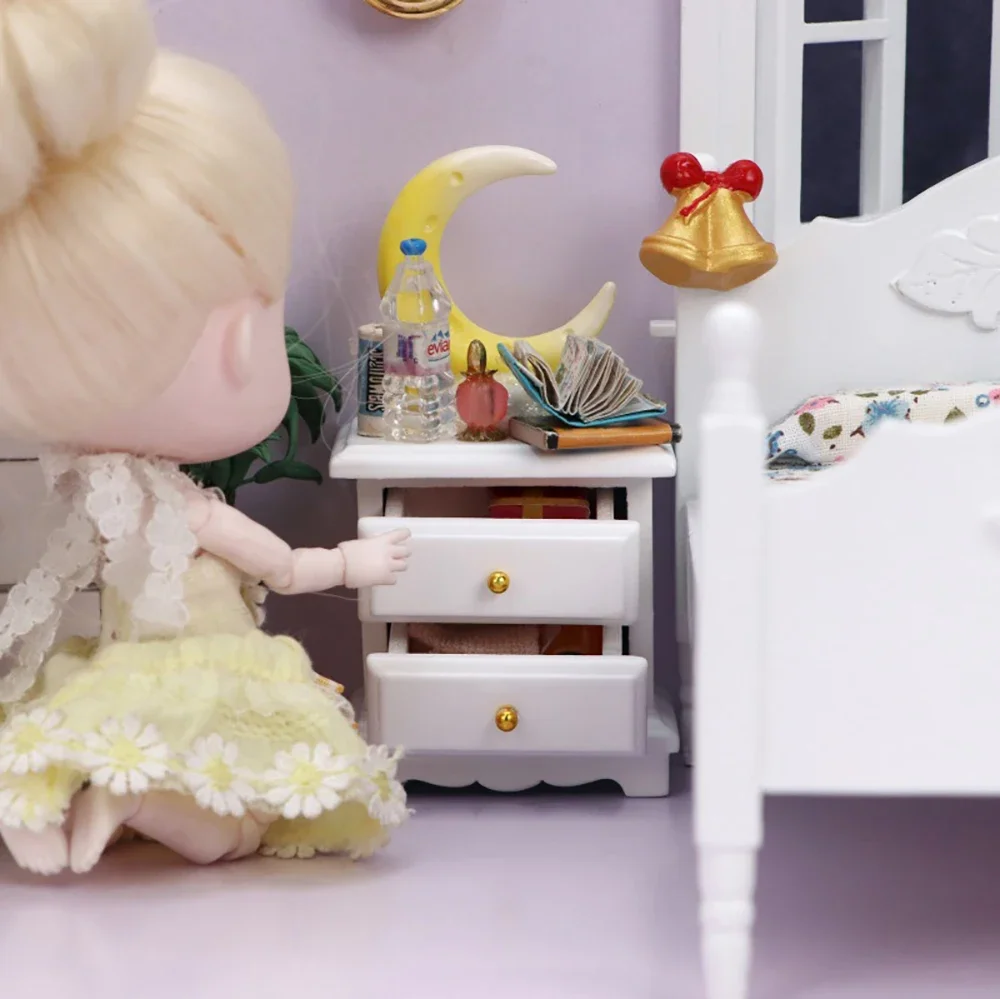 1/12 Poppenhuis Miniatuur Nachtkastje met Twee Lade Mini Bed Stand Model Speelgoed voor Poppenhuis Accessoires Decoratie ob11 bjd