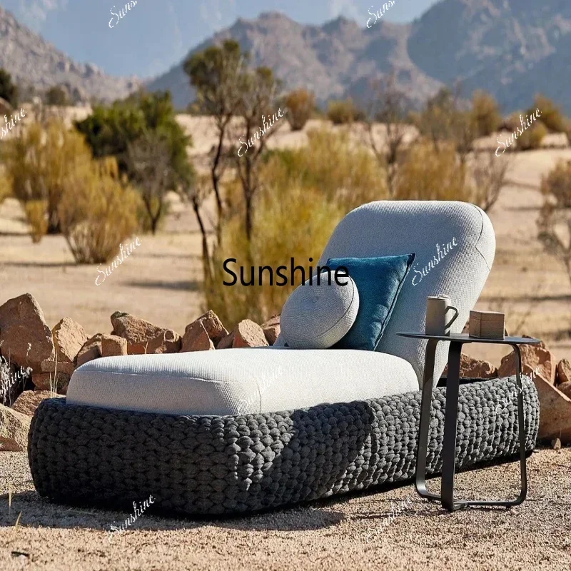 Outside Hotel Lounger Aluminum Frame Sunbed Villa Terrace Rattan Outdoor Foldable Terrace Sunbathing Pool Garden Lounge Chair