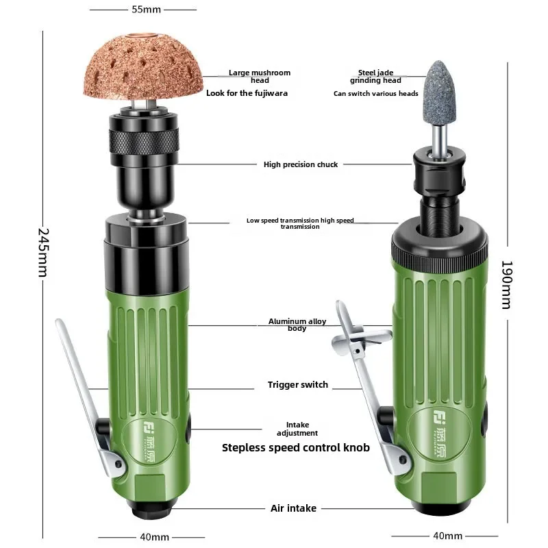Máquina de moagem pneumática para reparo de pneus automotivos, máquina de moagem de baixa velocidade, conjunto de ferramentas de cabeça de moagem, máquina de polimento