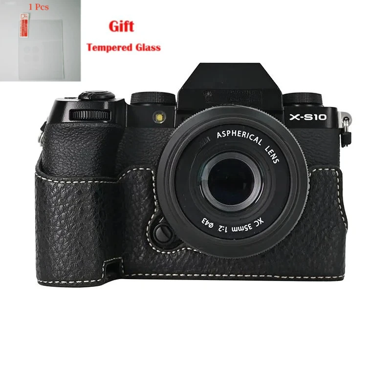 

Camera bag For Fujifilm XS10 Pu Leather Camera Case Half Case Body + free tempered film