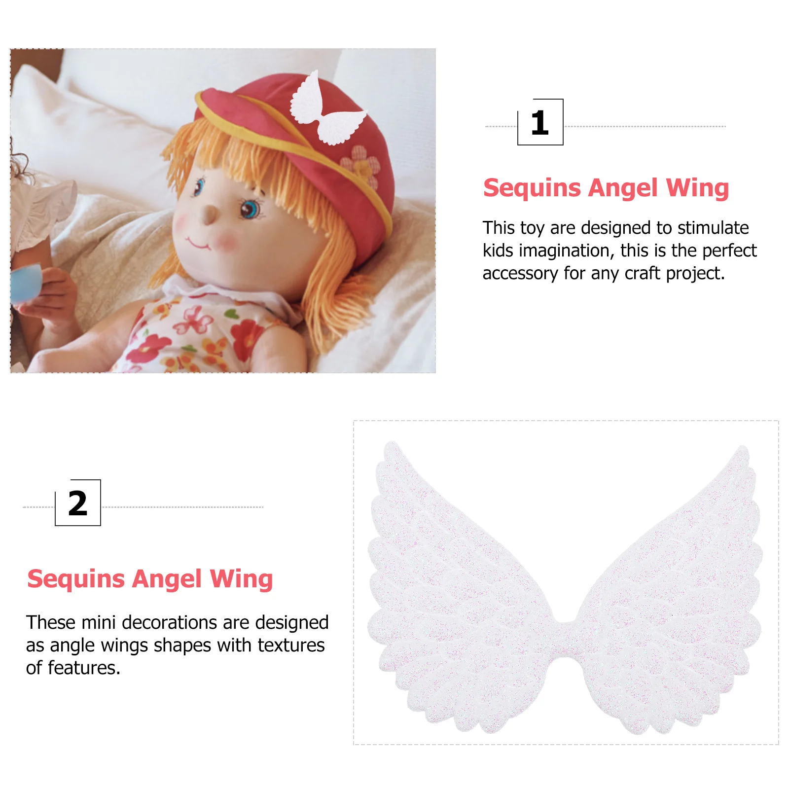 30 Pcs DIY Angel Wings Party Crafts Sewing Patches Manual Fabric Cake Decoration Glitter Baby for Clothes Cupcake Topper