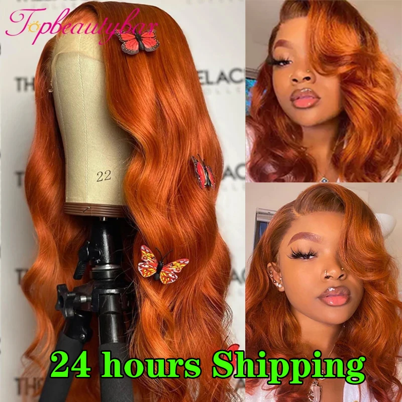 Promotion Sale Orange Ginger 13x4 Lace Front Human Hair Wigs for Women Brazilian Remy Lace Front Wigs Body Wave 130 Density