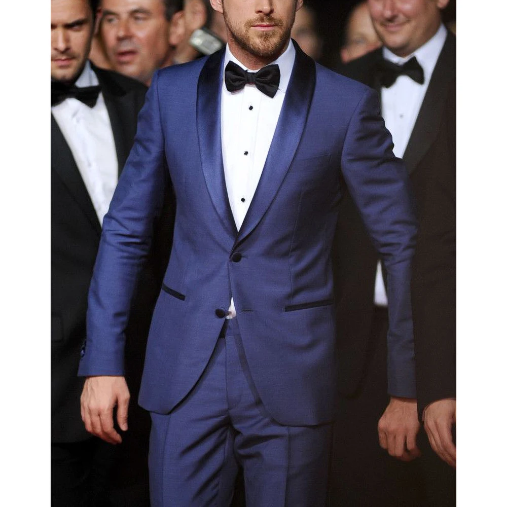 

New Arrival Men's Clothing Fashion Satin Shawl Lapel Two Buttons Blazer Business Prom Party Wedding Tuxedo 2 Piece Suit Slim Fit