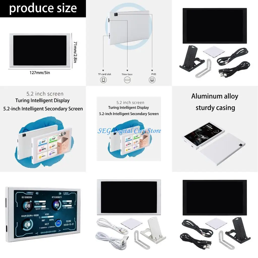 

U75B 5.2inch Computer Secondary Display Multimedia Dynamic Editable Theme Background Expandable Screen Replacement