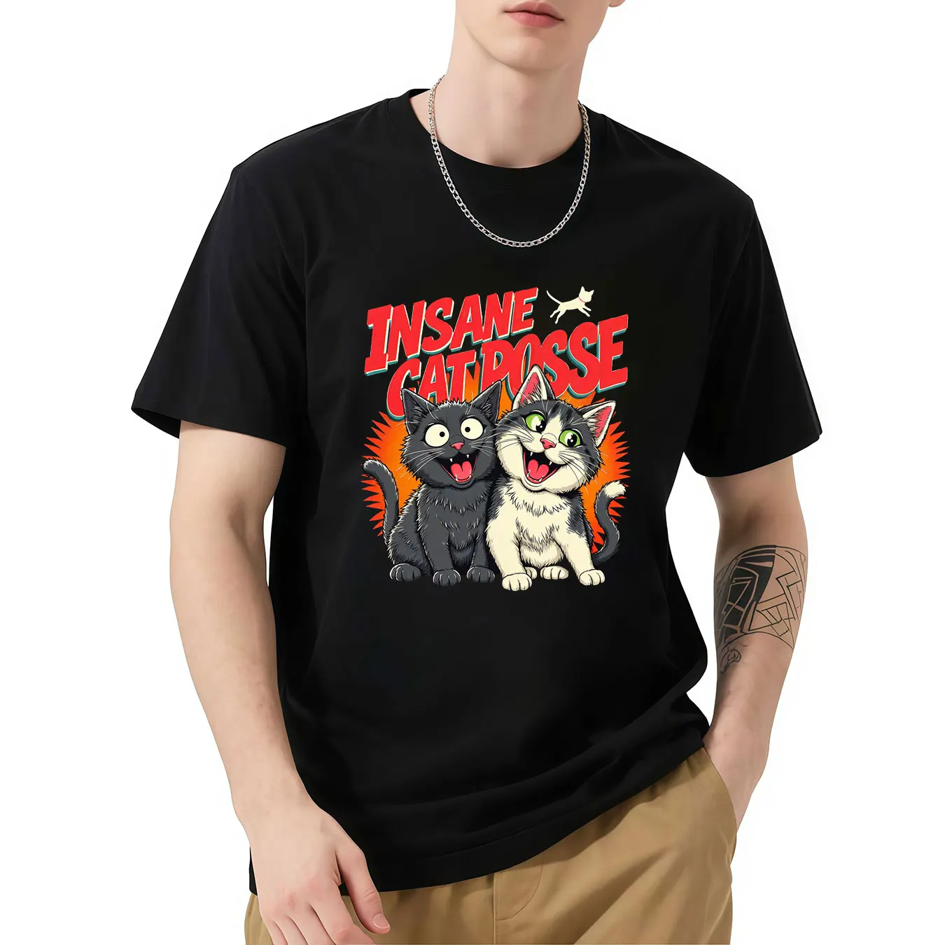 

INSANE CAT POSSE Cat Print T-shirt Men Women Cotton Hip Hop Oversized Tshirt Short Sleeve T Shirt Streetwear Tops Tee