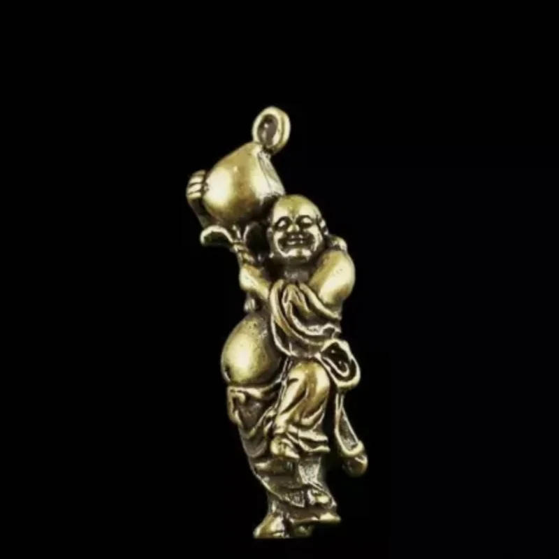 Carved Brass Buddha statue Gifts Handmade Small Ornaments Key Buckle Gift