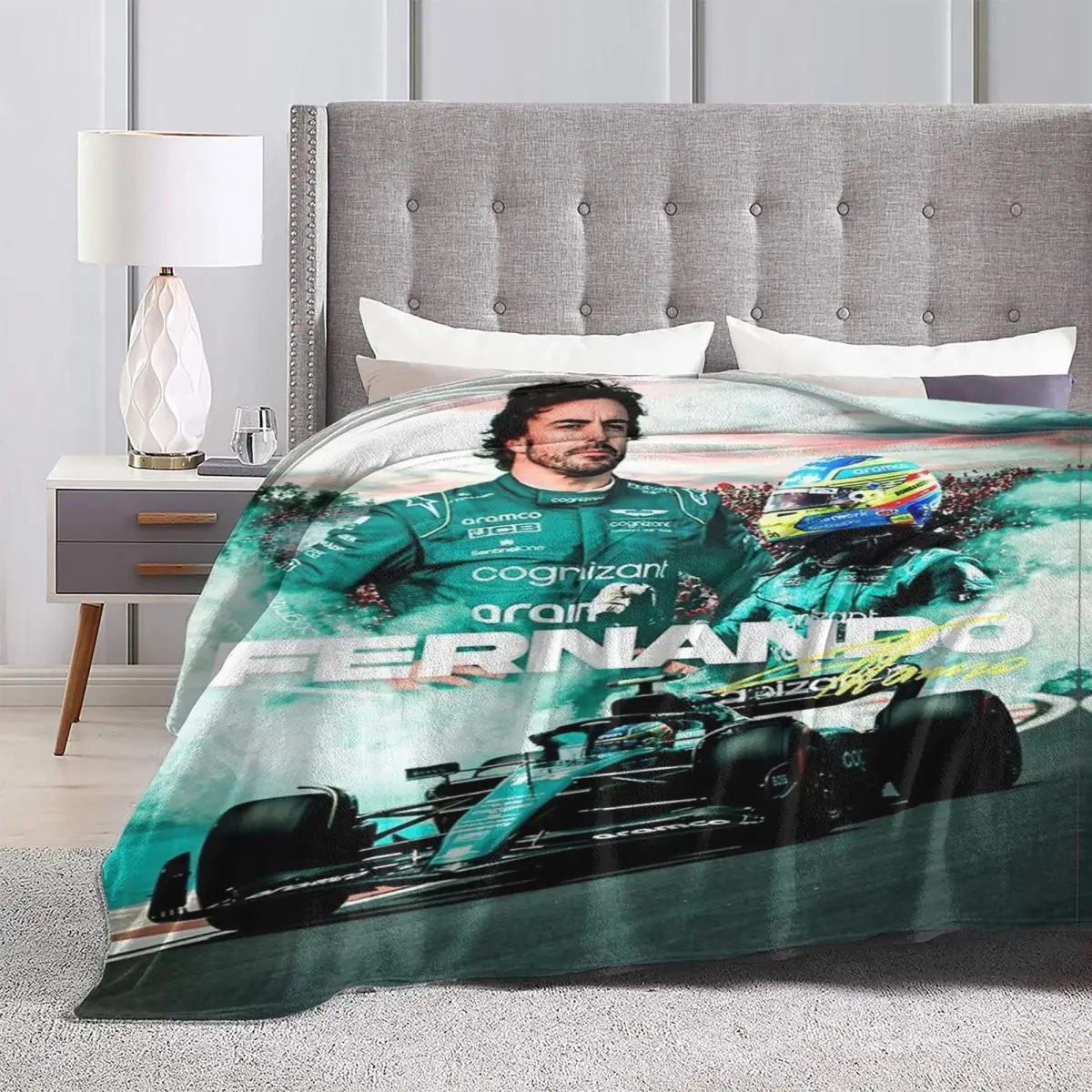 Vintage Fernando Alonso Poster Blankets Velvet Print Cozy Super Warm Throw Blankets for Home Outdoor Bedspreads