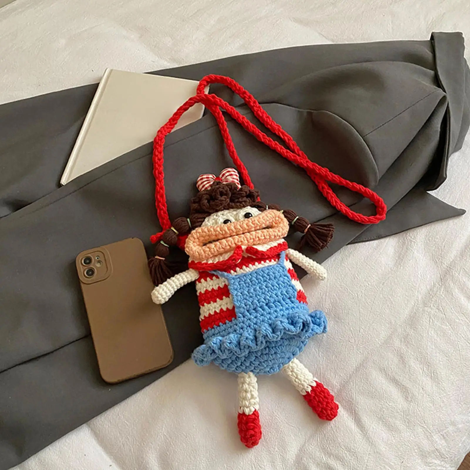 

Держатель для телефона в виде сумочки, вязаный, эстетичный, модный аксессуар, забавный держатель для телефона, сумка-слинг для женщин и девушек, для прогулок, шопинга, свиданий
