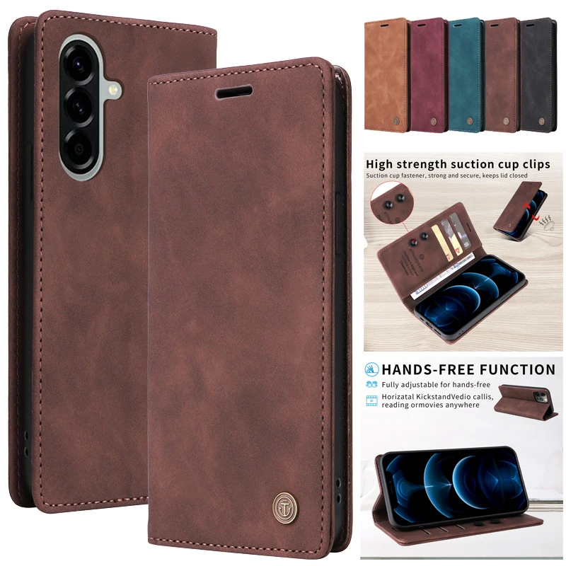 Funda Tipo Cartera de Lujo Retro Mate para Samsung Galaxy Quantum 5 6 4 M05 F05 A556S A566S, Soporte, Colores Sólidos, Funda de Cuero para Teléfono