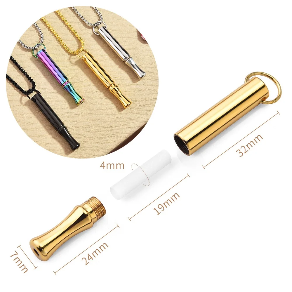 1Pc Multicolor Titanium Steel Breathing Whistle Necklace with Replaceable Cotton Core Yoga Meditation Jewelry for Stress Relief
