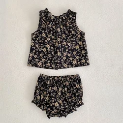 2025 New Summer 0-3Yrs Newborn Baby Girls Clothing Set Sleeveless Cotton Printed Vest+PP Shorts Toddler Baby Girl Clothes Suit