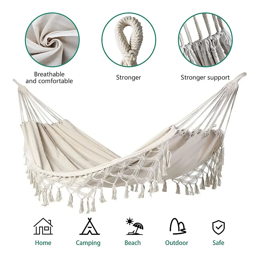 2 Person Maximum 200kg Hammock Large Brazilian Macrame Bohemia Tassel Hammock With Pillow Out/Indoor Hanging Hammock Swings