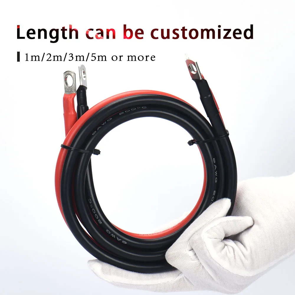 Battery Inverter Cable Set with Terminals AWG 10/8/6/4 Gauge Super Soft Silicone Wire, Power Connection Cable with Lugs For UPS